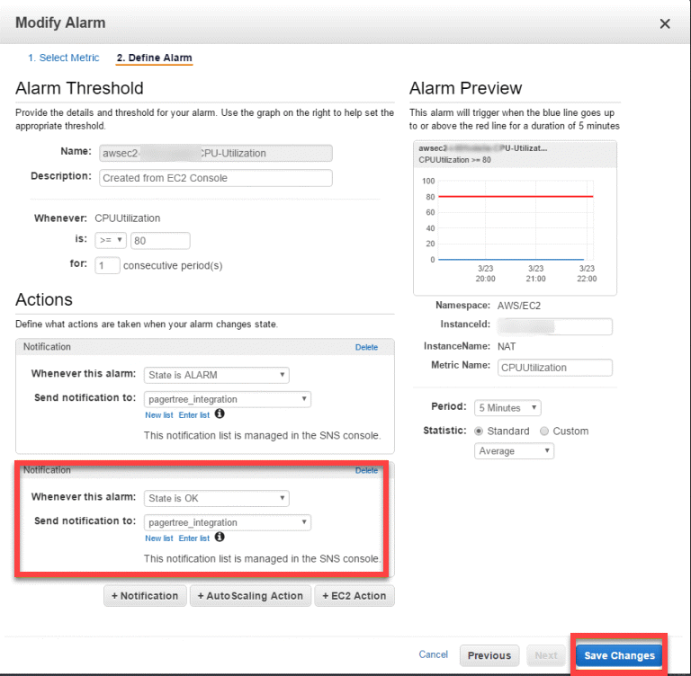Modify the alarm to send OK messages to PagerTree.